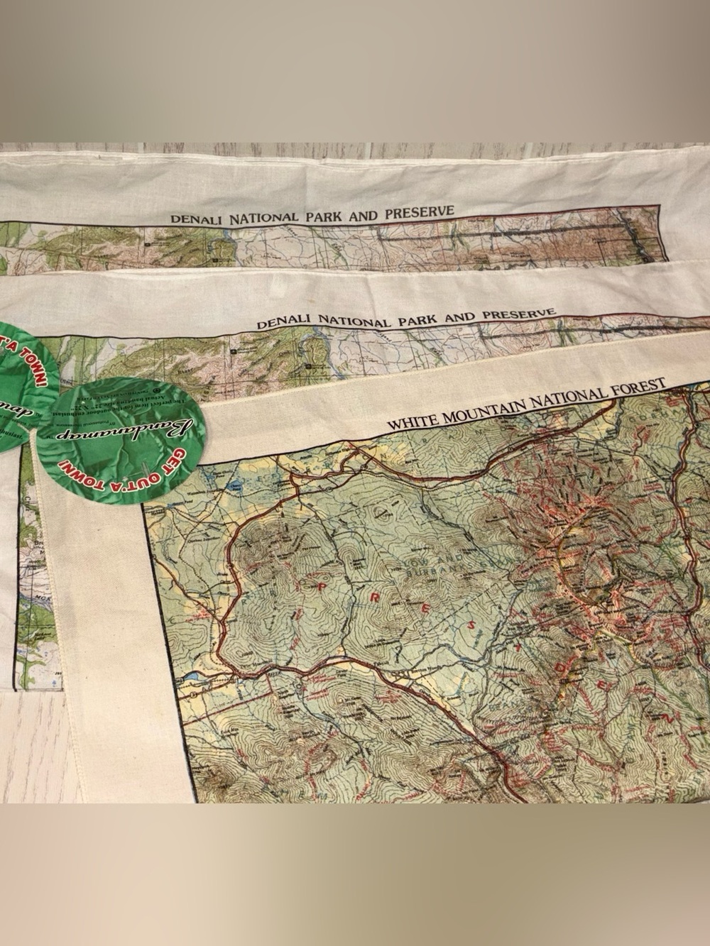 NWT Vintage Lot Of 3 Map Bandanas Denali National Park & White Mountain Forest